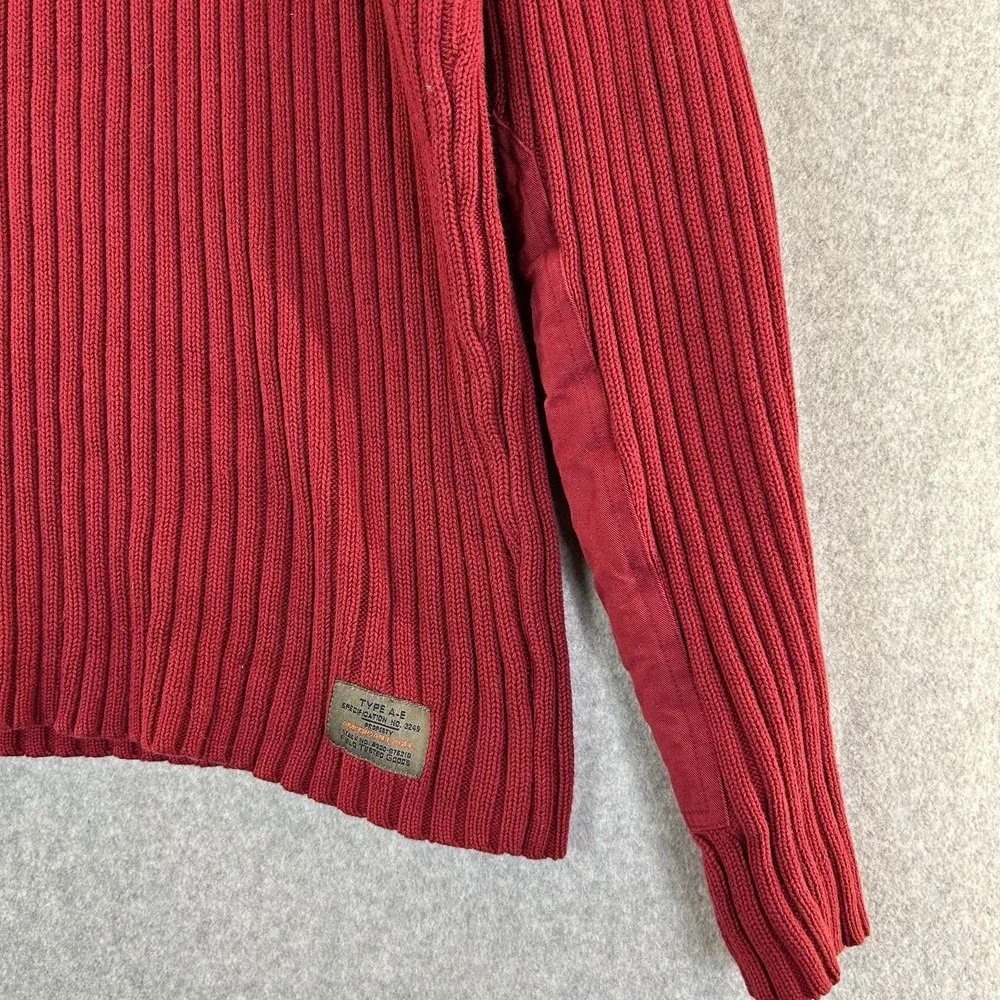 American Eagle Y2K Cotton Mockneck Elbow Patch Ribbed Sweater Brick Red Mens XL